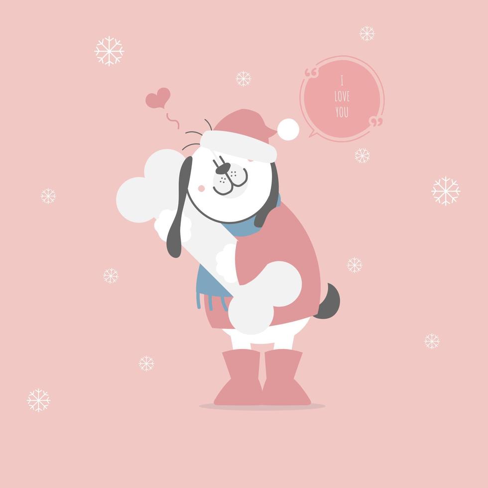 schattig en lief hand- getrokken hond knuffelen bot met hart, gelukkig Valentijnsdag dag, liefde concept, vlak vector illustratie tekenfilm karakter kostuum ontwerp
