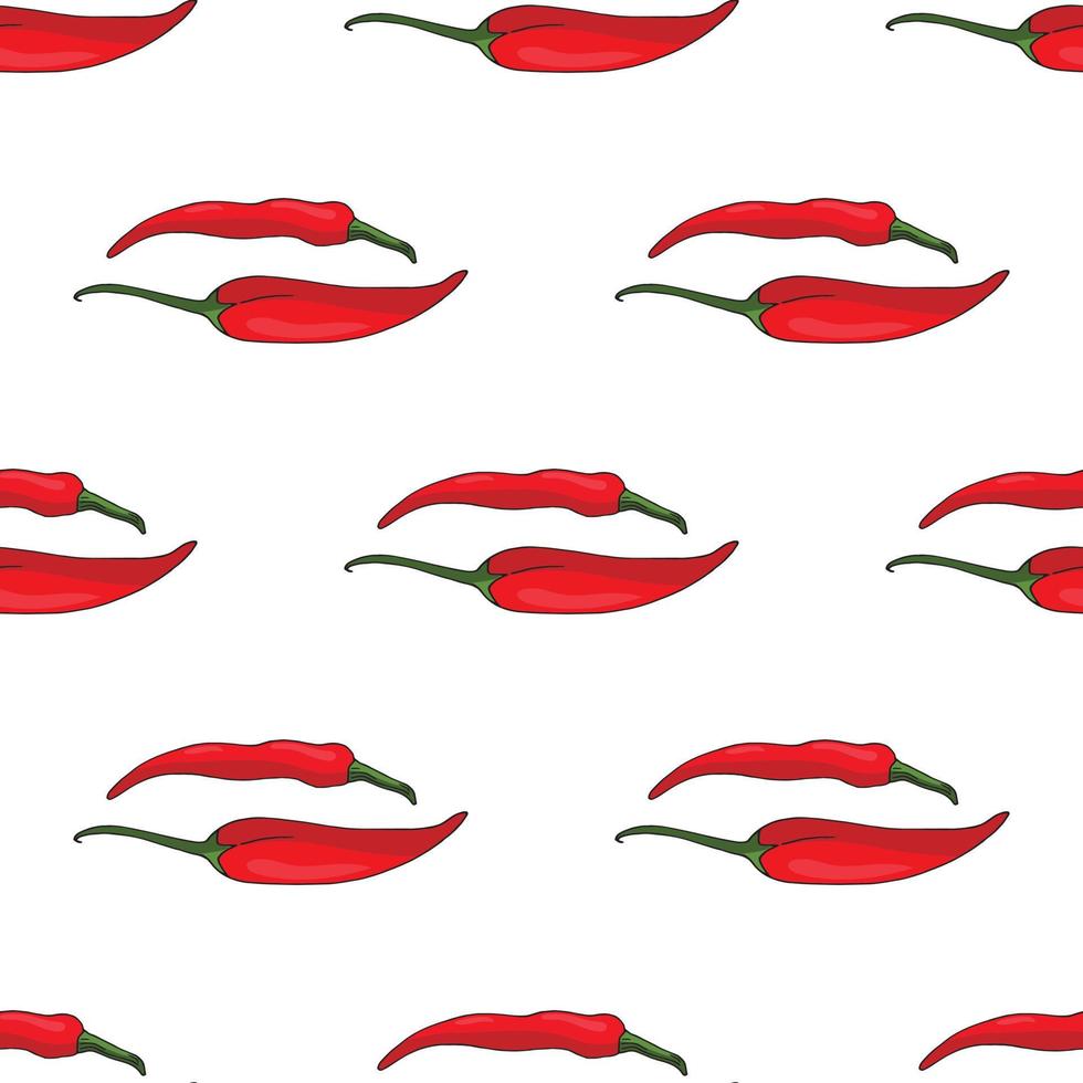 naadloos patroon van rood heet Chili paprika's Aan wit achtergrond. eindeloos achtergrond voor uw ontwerp. vector afbeelding.