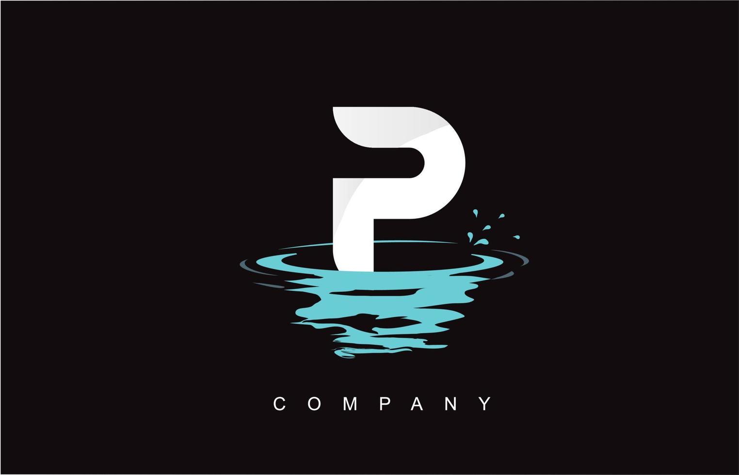 p brief logo ontwerp met water splash rimpelingen druppels reflectie vector