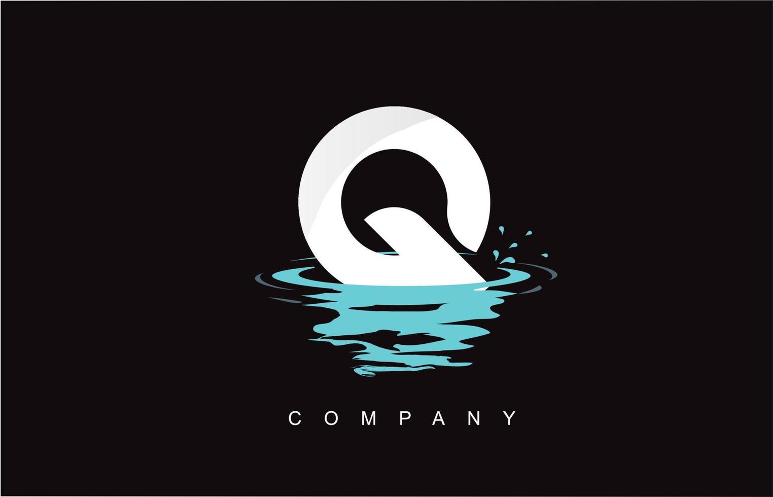 q letter logo-ontwerp met water splash rimpelingen druppels reflectie vector