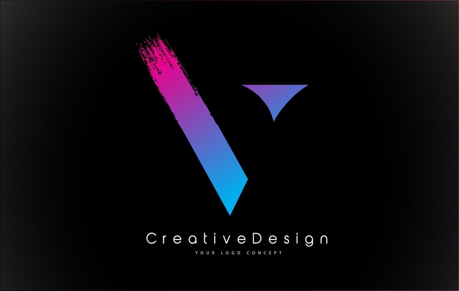 v letter logo-ontwerp met creatieve roze paarse penseelstreek. vector