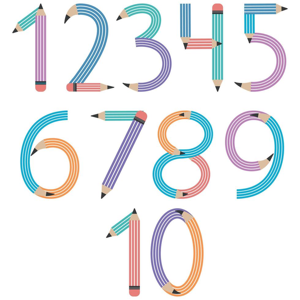 getallen van veelkleurig gemakkelijk potloden, vector illustratie geïsoleerd Aan een wit achtergrond