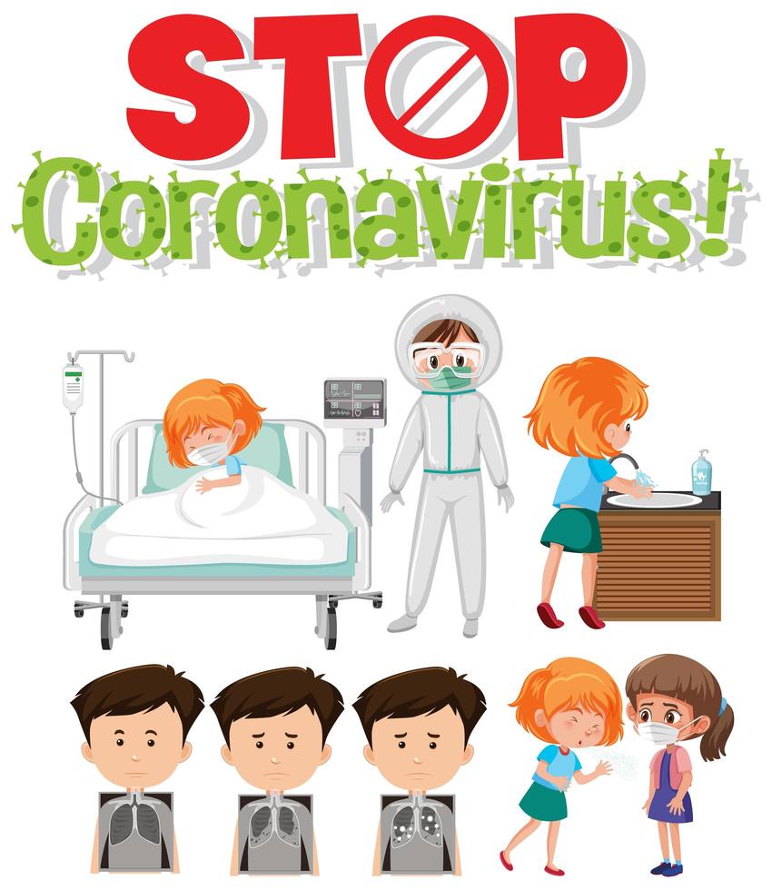 stop coronavrius medische tekenset vector