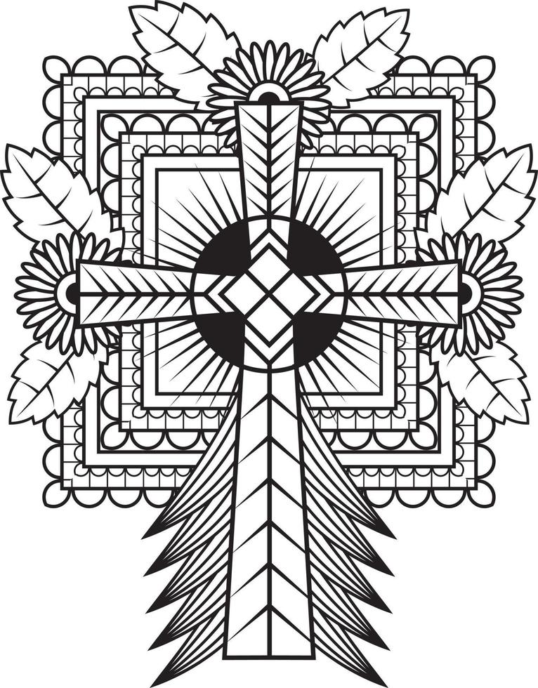 Jezus kruis in bloemen ontwerp, Katholiek christen kruis vector