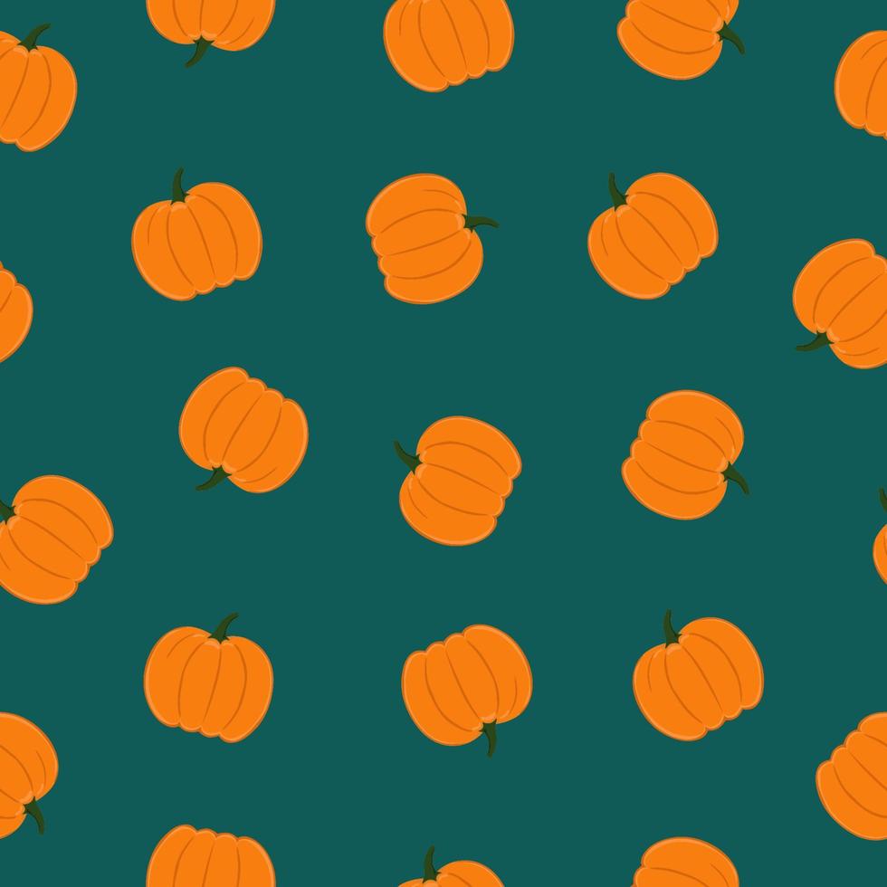 naadloos patroon van pompoenen Aan smaragd kleur achtergrond. achtergrond voor herfst decoratief ontwerp vector