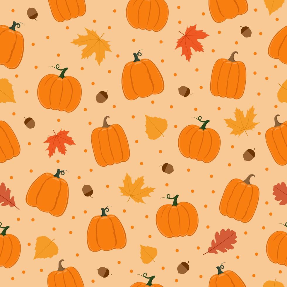 herfst naadloos patroon. pompoenen, bladeren, eikels en dots Aan roze achtergrond. achtergrond voor herfst decoratief ontwerp vector