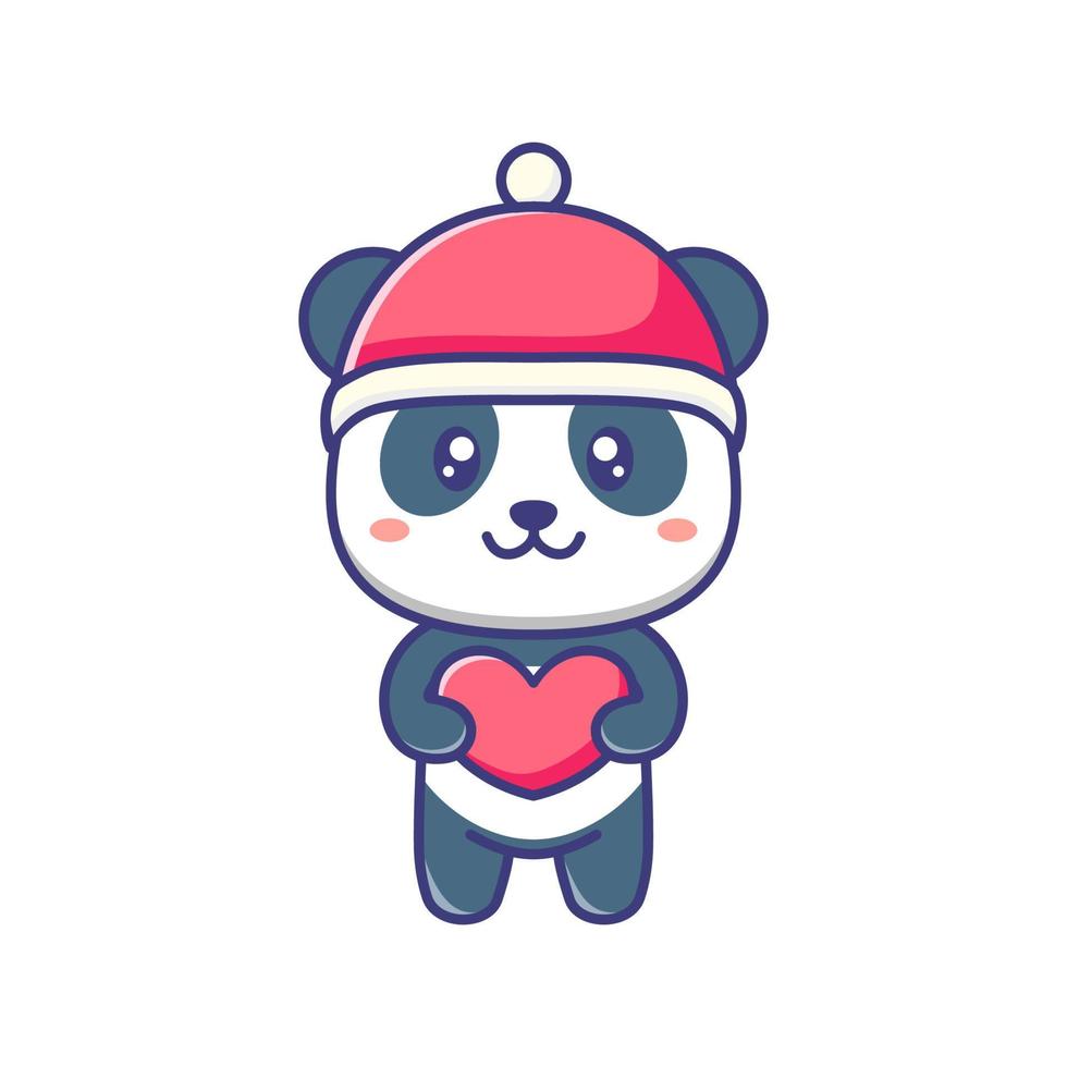 schattig baby panda liefde vervelend een rood hoed tekenfilm illustratie vector