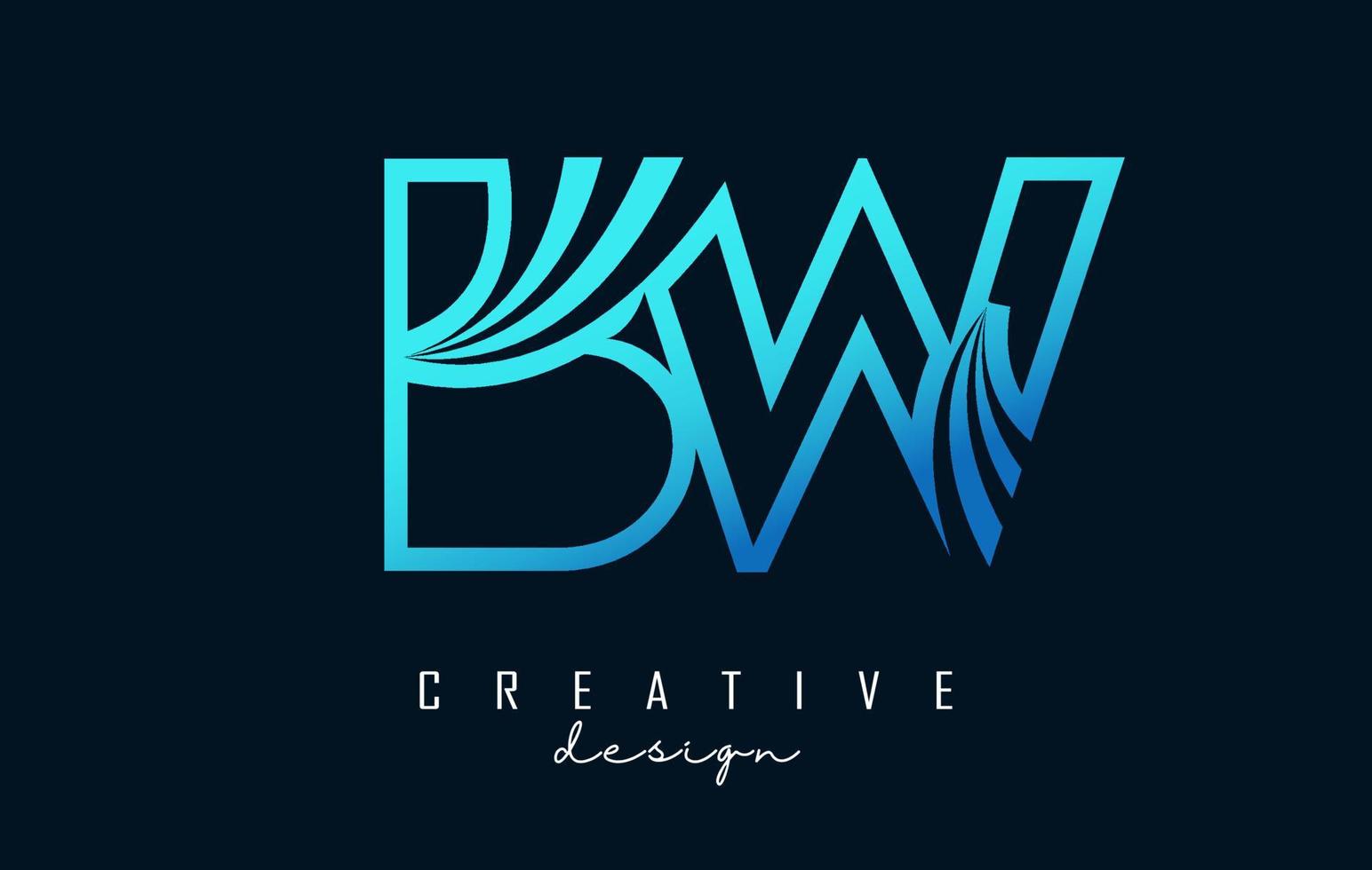schets blauw brieven bw b w logo met leidend lijnen en weg concept ontwerp. brieven met meetkundig ontwerp. vector