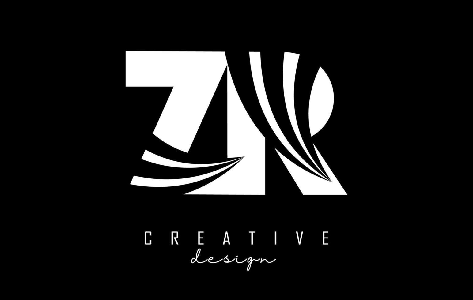 creatief wit brieven zr z r logo met leidend lijnen en weg concept ontwerp. brieven met meetkundig ontwerp. vector