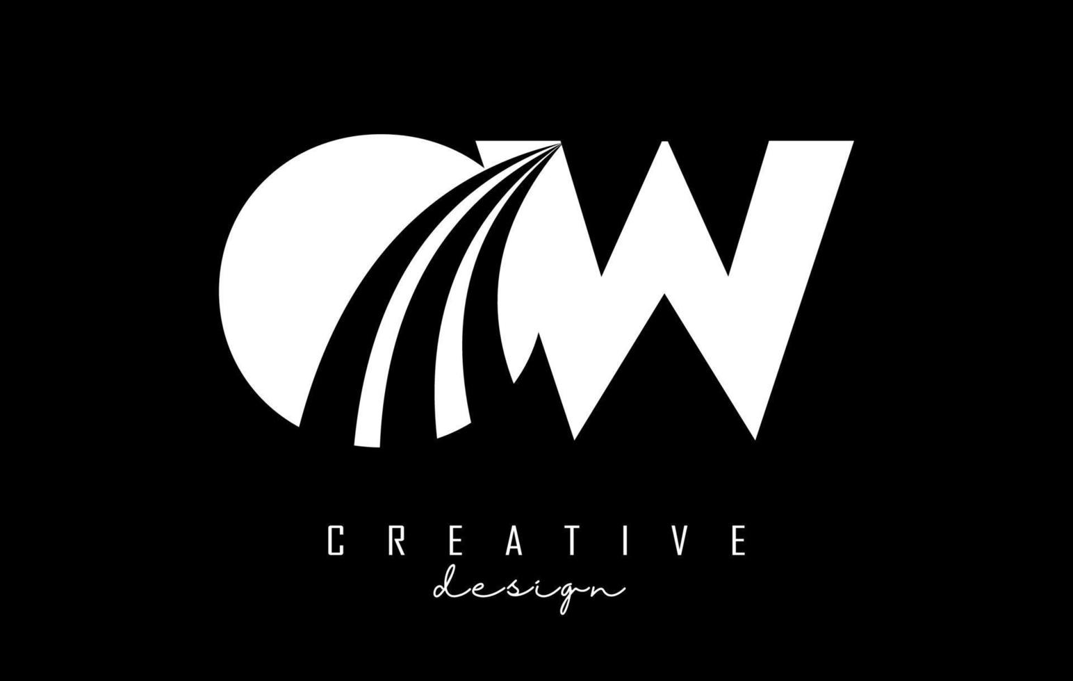 creatief wit brieven ow O w logo met leidend lijnen en weg concept ontwerp. brieven met meetkundig ontwerp. vector
