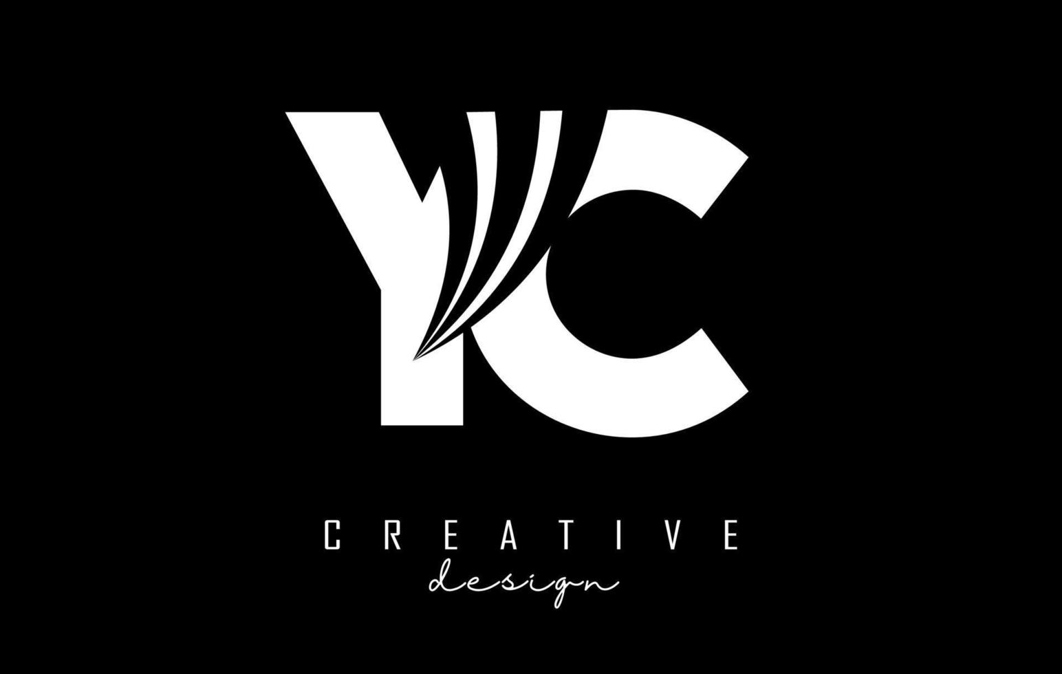 creatief wit brieven yc y c logo met leidend lijnen en weg concept ontwerp. brieven met meetkundig ontwerp. vector