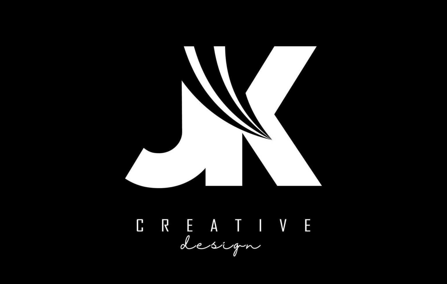 creatief wit brieven jk j k logo met leidend lijnen en weg concept ontwerp. brieven met meetkundig ontwerp. vector