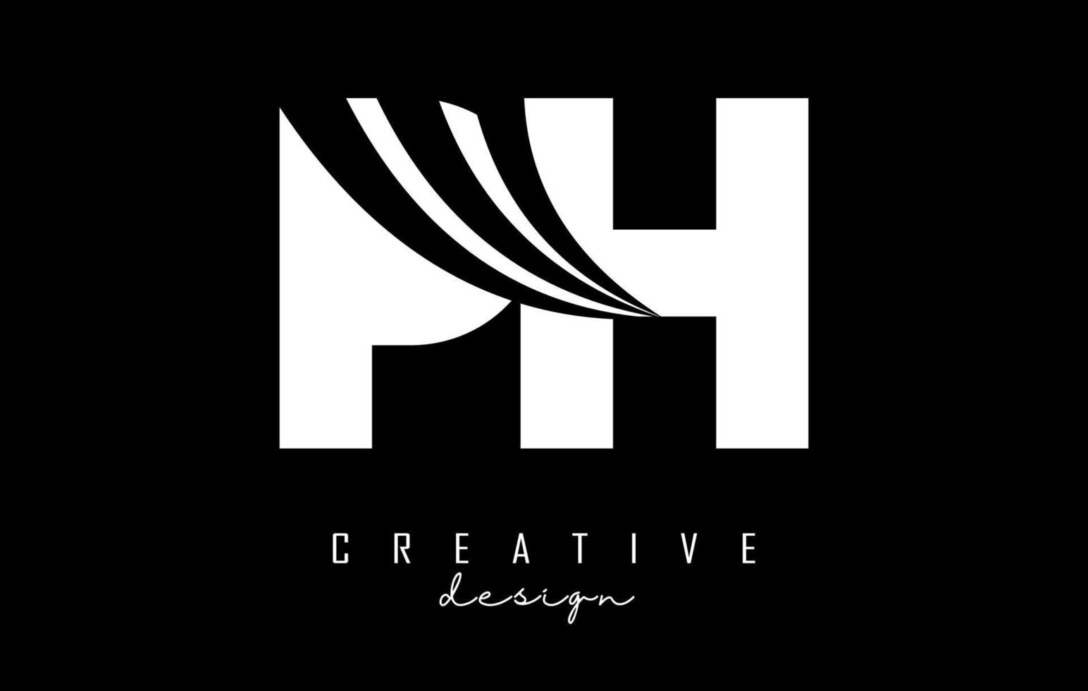 creatief wit brieven ph p h logo met leidend lijnen en weg concept ontwerp. brieven met meetkundig ontwerp. vector