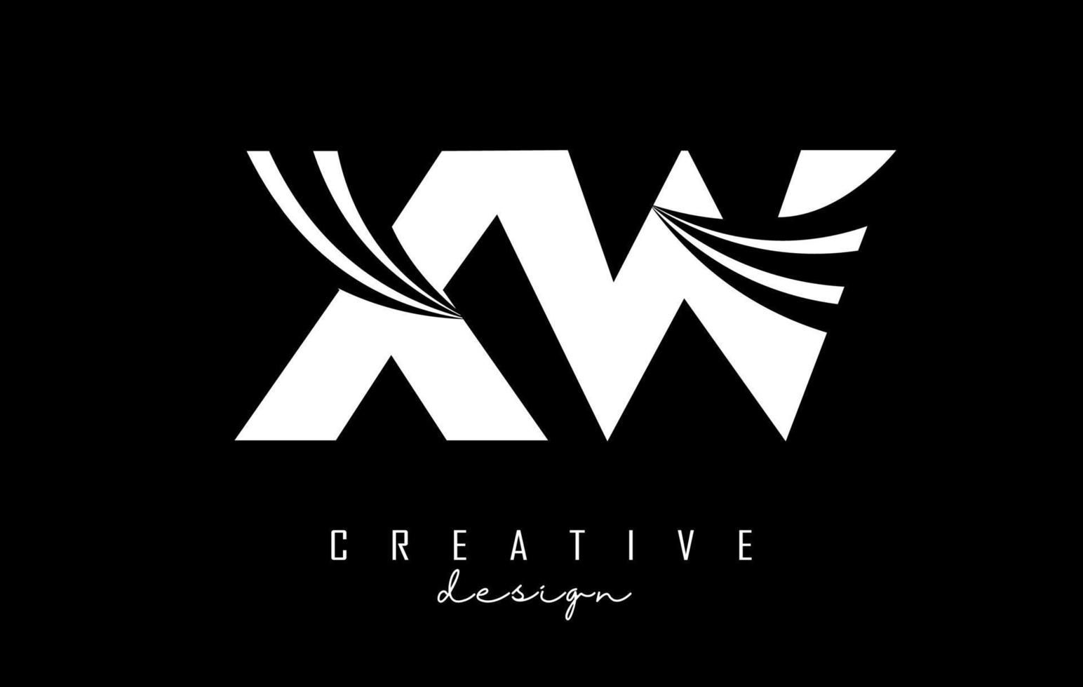 creatief wit brieven xw X w logo met leidend lijnen en weg concept ontwerp. brieven met meetkundig ontwerp. vector