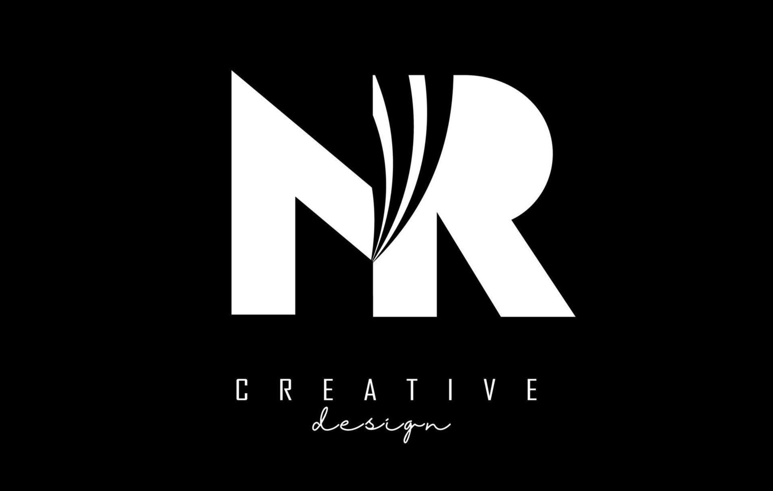 creatief wit brieven nr n r logo met leidend lijnen en weg concept ontwerp. brieven met meetkundig ontwerp. vector