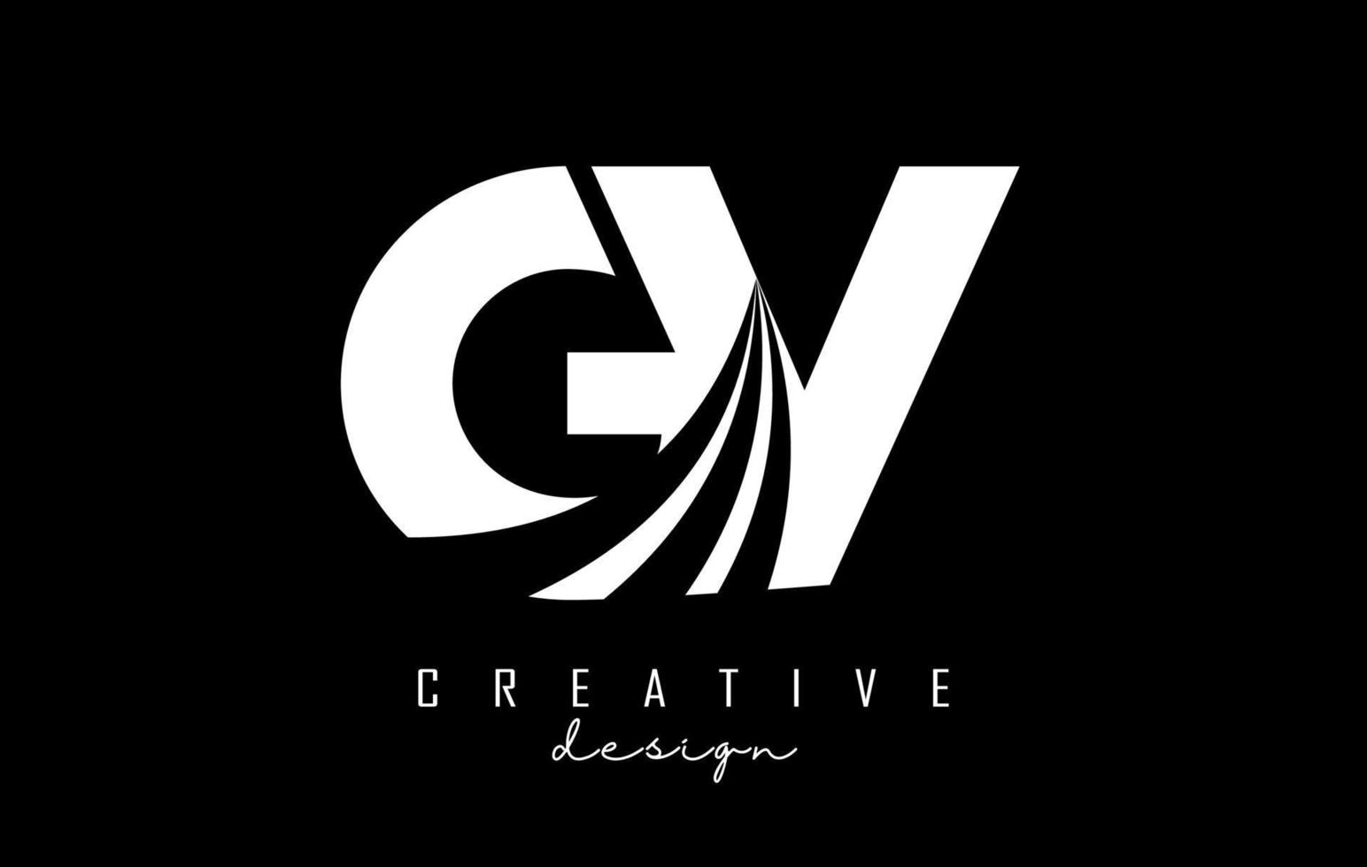 creatief wit brieven gv g v logo met leidend lijnen en weg concept ontwerp. brieven met meetkundig ontwerp. vector