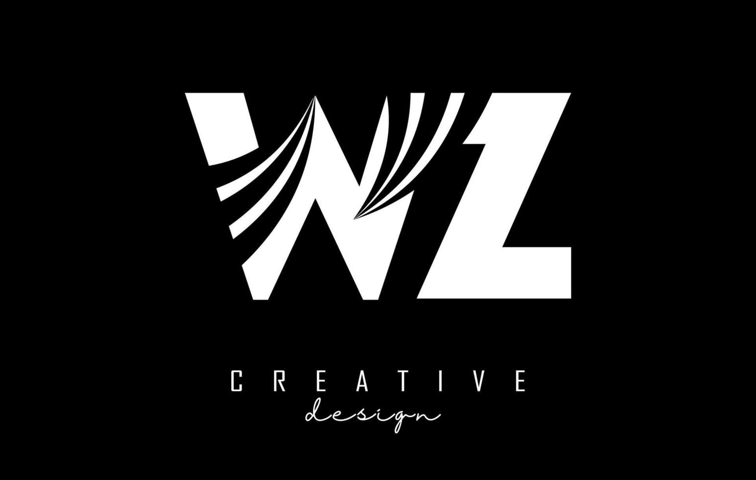 creatief wit brieven wz w z logo met leidend lijnen en weg concept ontwerp. brieven met meetkundig ontwerp. vector