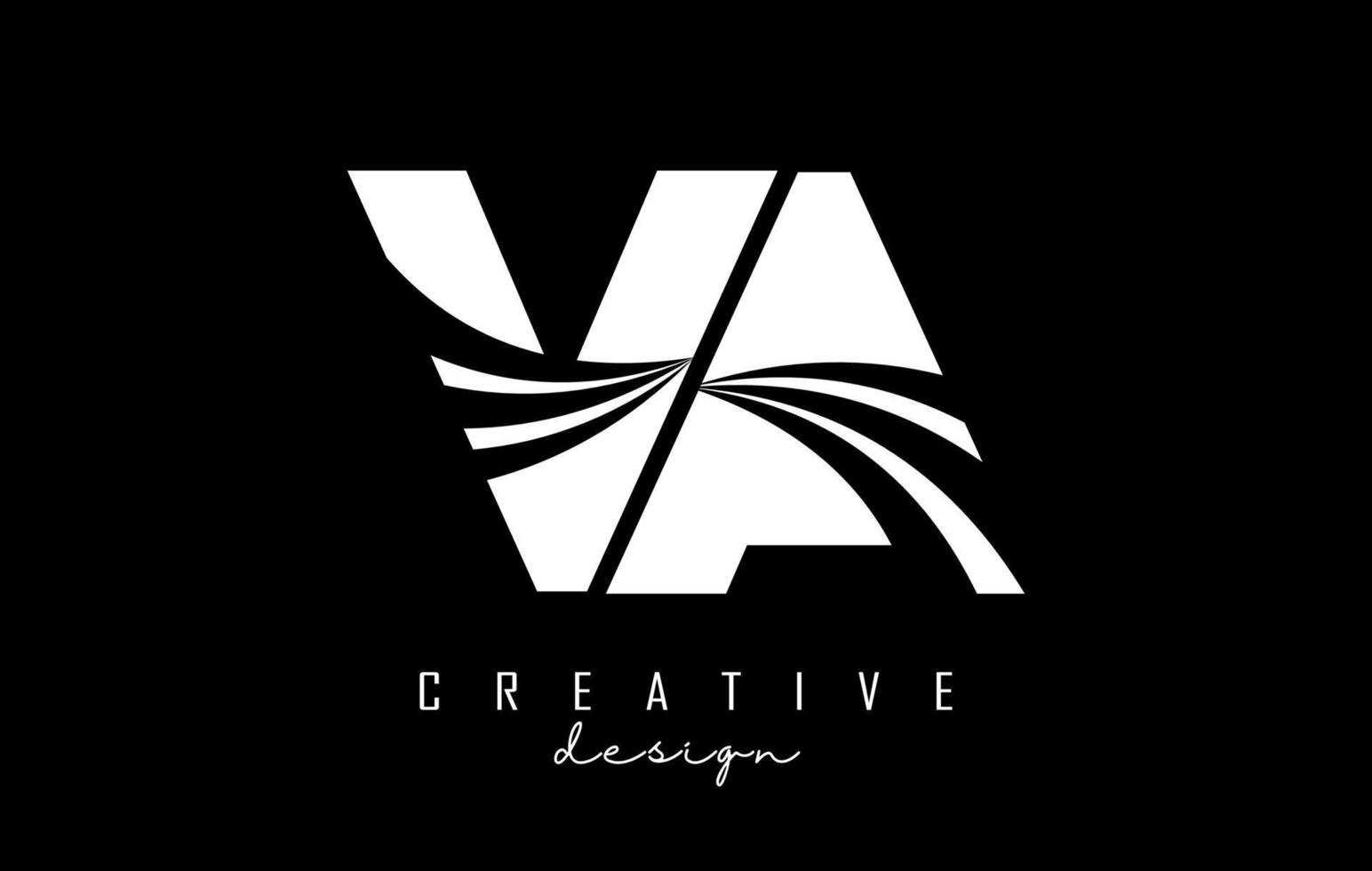creatief wit brieven va v een logo met leidend lijnen en weg concept ontwerp. brieven met meetkundig ontwerp. vector