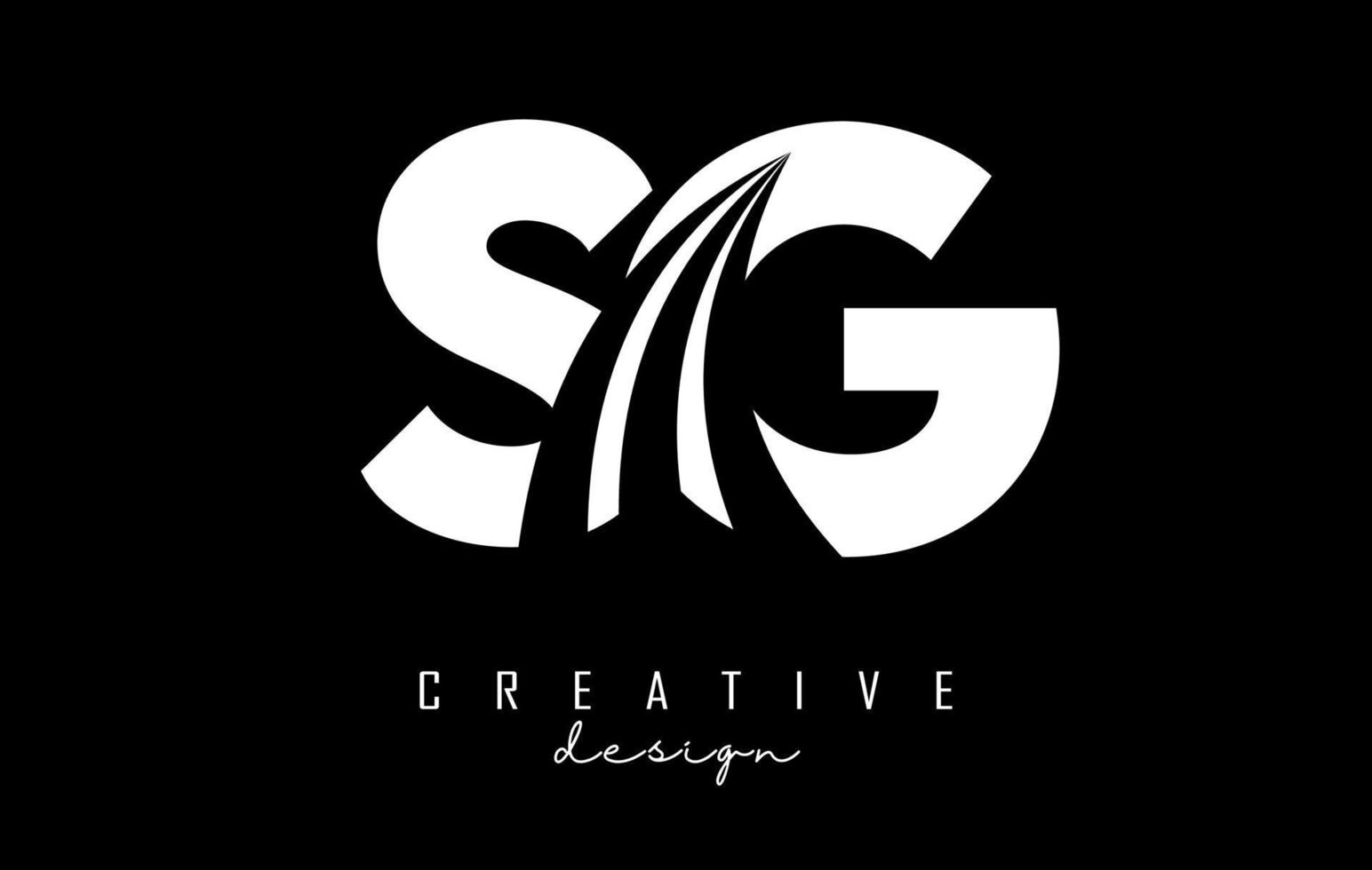 creatief wit brieven sg s g logo met leidend lijnen en weg concept ontwerp. brieven met meetkundig ontwerp. vector