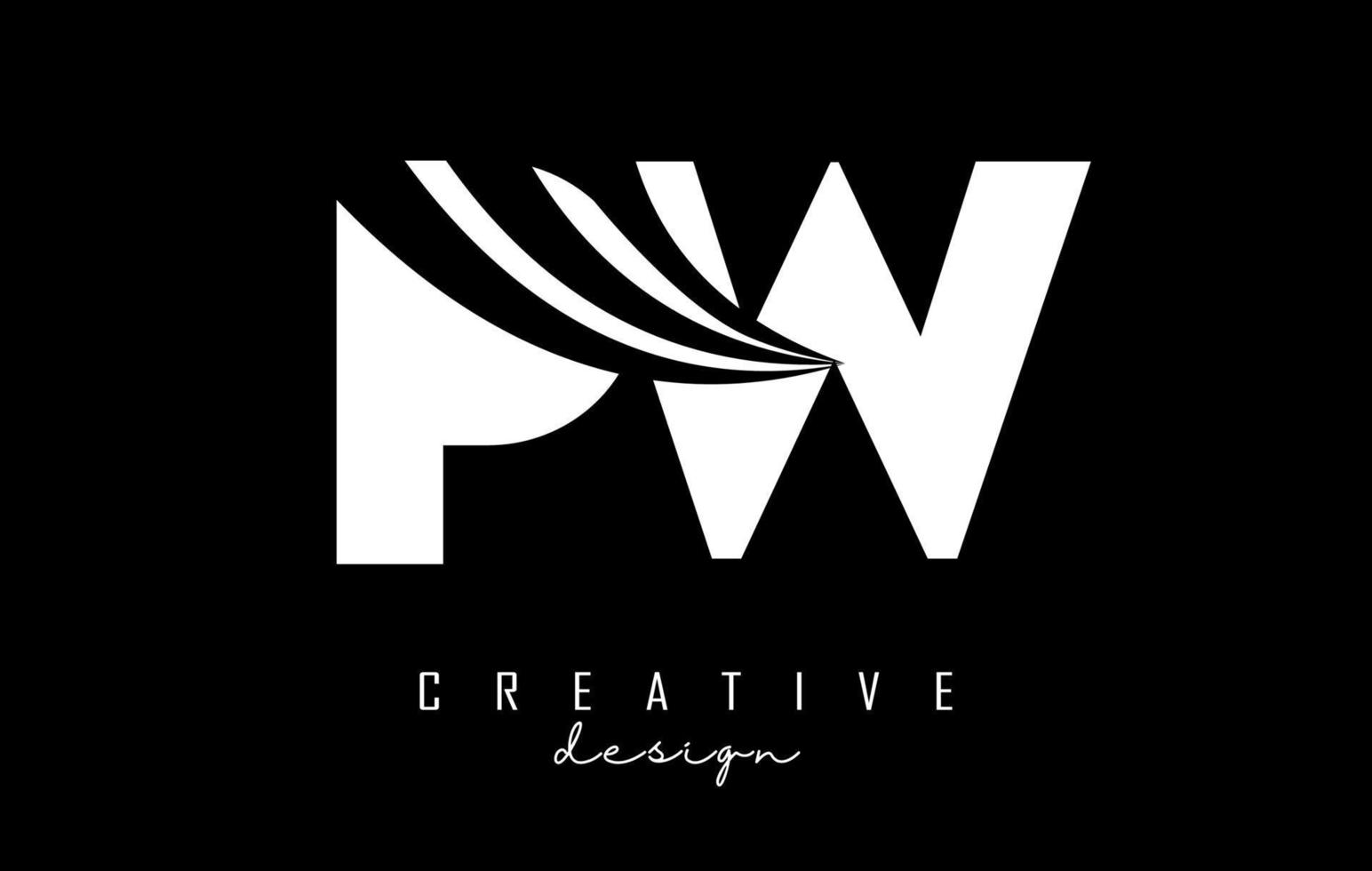 creatief wit brieven pw p w logo met leidend lijnen en weg concept ontwerp. brieven met meetkundig ontwerp. vector