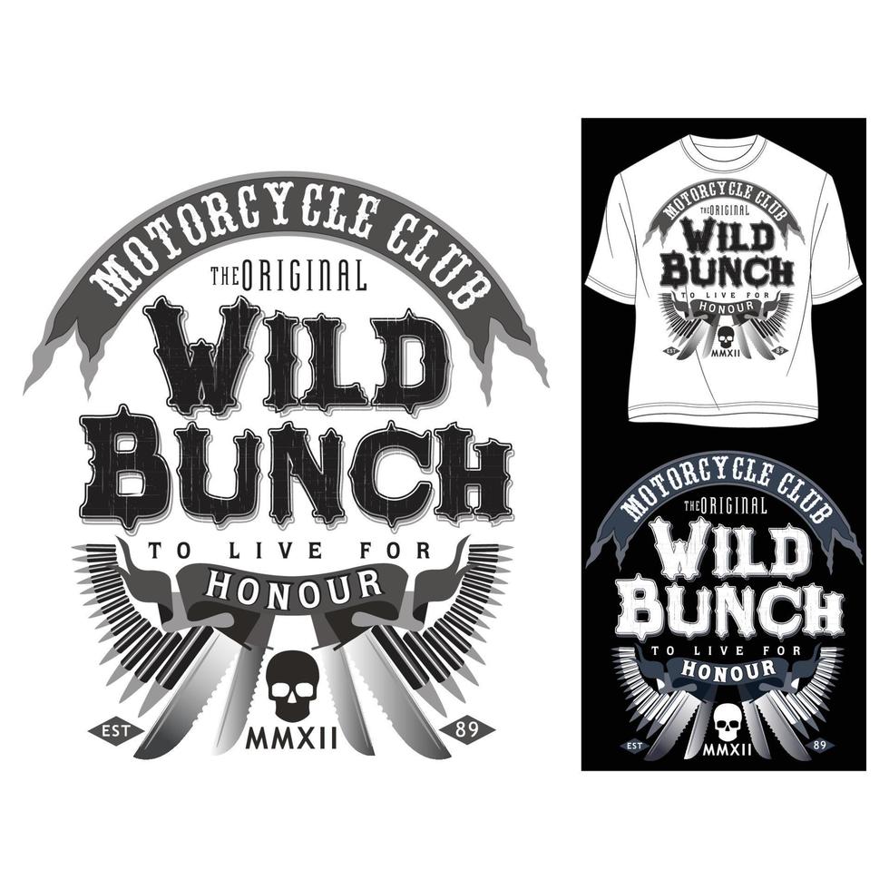 wild bundel motorfiets club t-shirt ontwerp vector