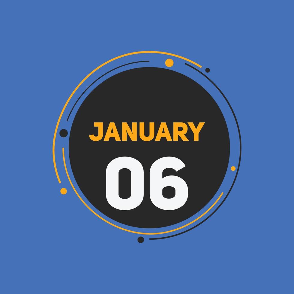 januari 6 kalender herinnering. 6e januari dagelijks kalender icoon sjabloon. kalender 6e januari icoon ontwerp sjabloon. vector illustratie