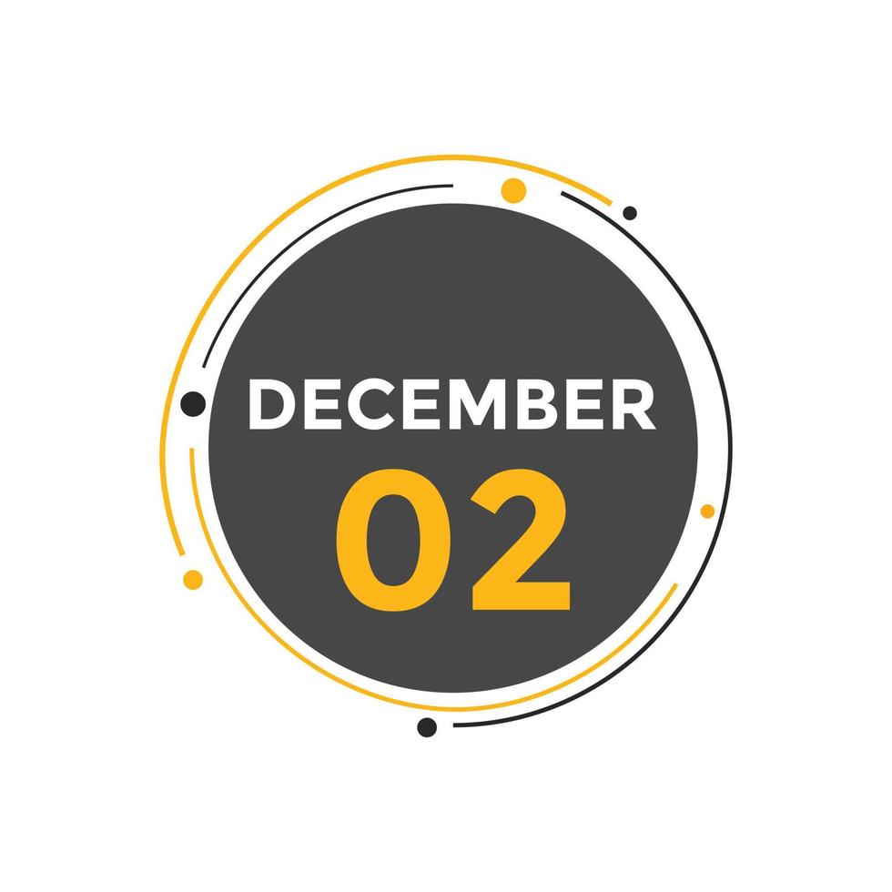 december 2 kalender herinnering. 2e december dagelijks kalender icoon sjabloon. kalender 2e december icoon ontwerp sjabloon. vector illustratie