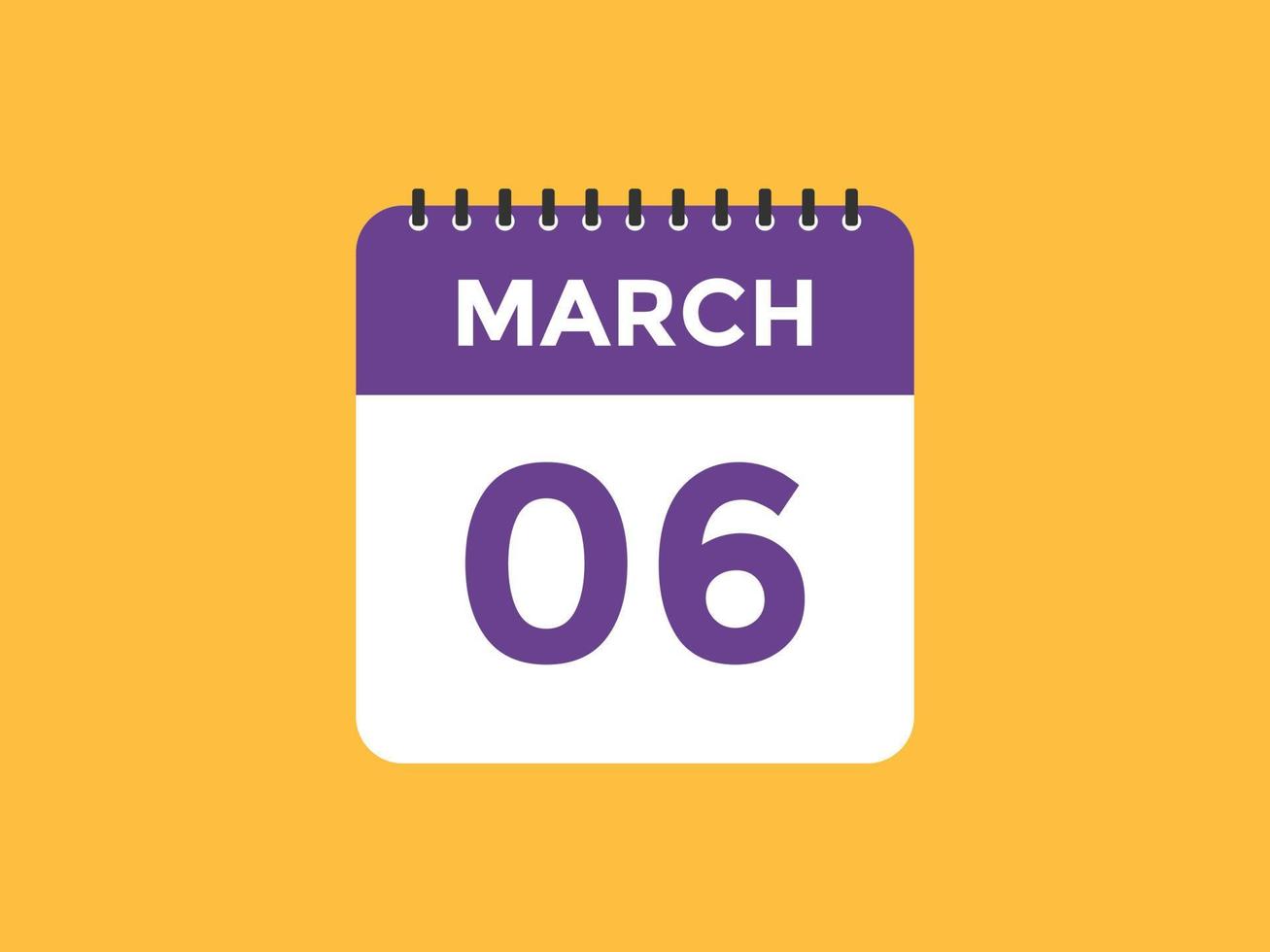 maart 6 kalender herinnering. 6e maart dagelijks kalender icoon sjabloon. kalender 6e maart icoon ontwerp sjabloon. vector illustratie