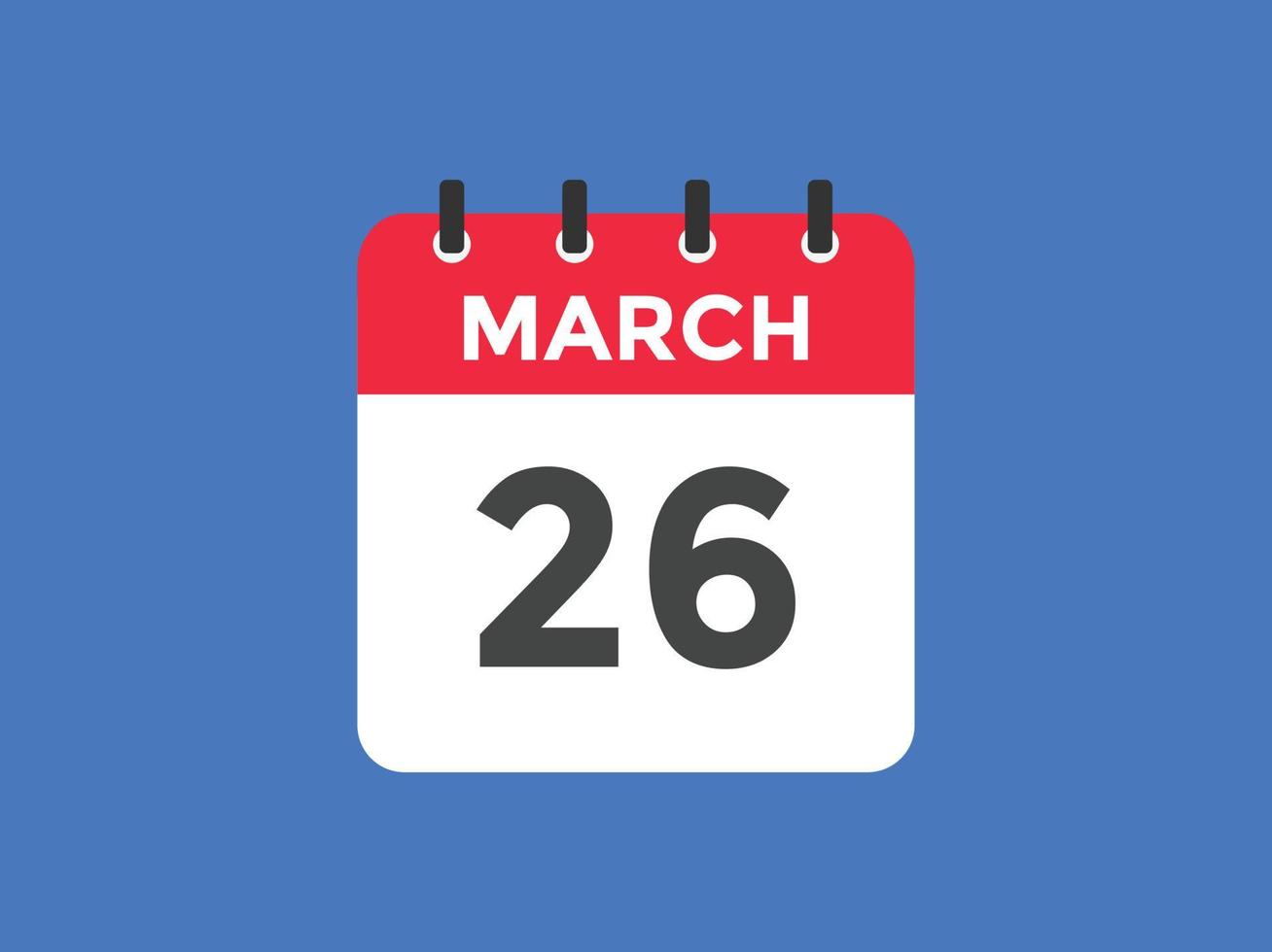 maart 26 kalender herinnering. 26e maart dagelijks kalender icoon sjabloon. kalender 26e maart icoon ontwerp sjabloon. vector illustratie