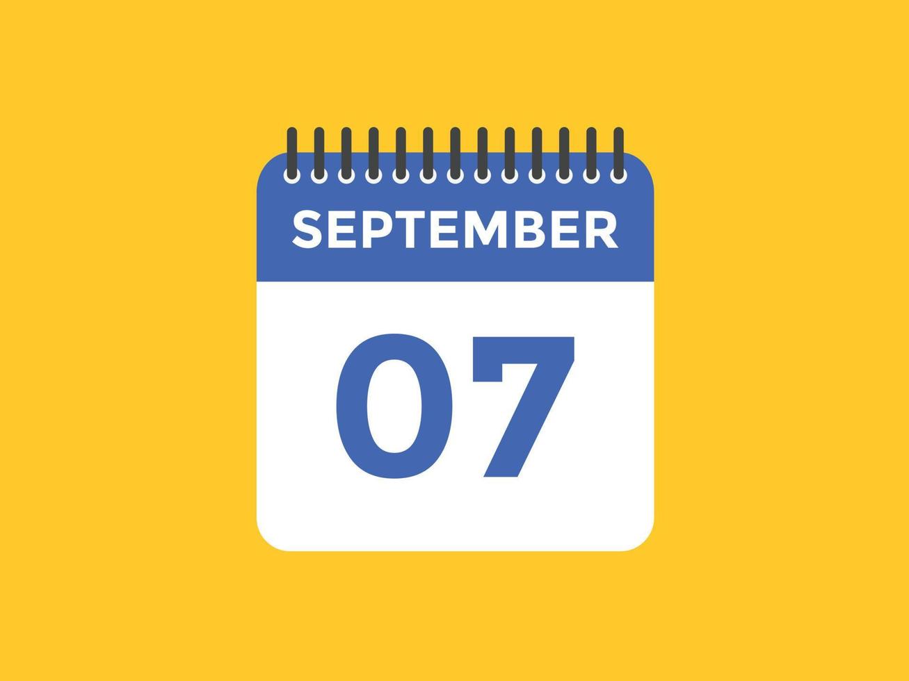 september 7 kalender herinnering. 7e september dagelijks kalender icoon sjabloon. kalender 7e september icoon ontwerp sjabloon. vector illustratie