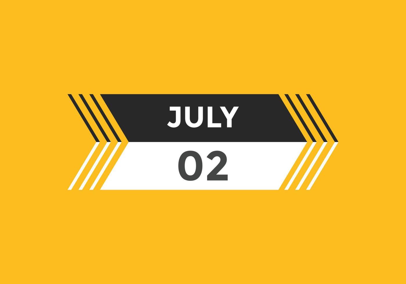 juli 2 kalender herinnering. 2e juli dagelijks kalender icoon sjabloon. kalender 2e juli icoon ontwerp sjabloon. vector illustratie