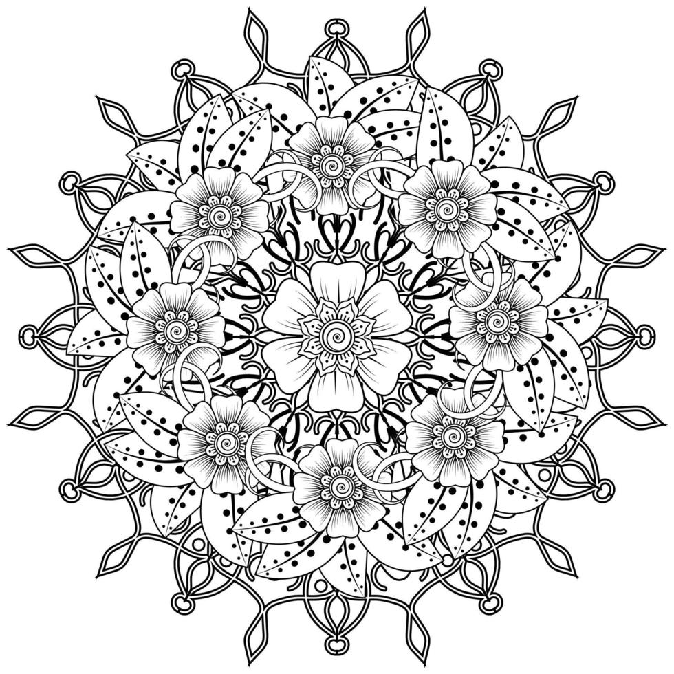 cirkelvormig patroon in de vorm van mandala voor henna, mehndi, tatoeage, decoratie. decoratief ornament in etnische oosterse stijl. kleurboek pagina. vector