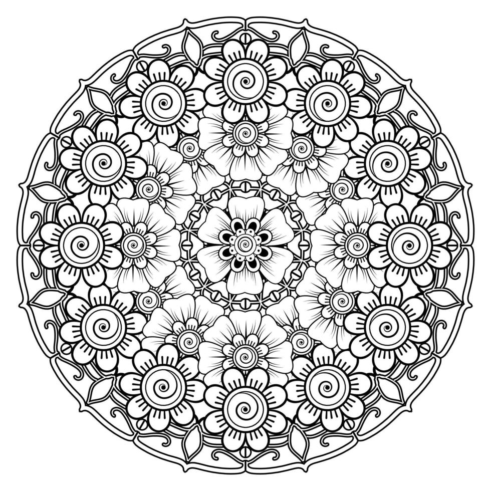 cirkelvormig patroon in de vorm van mandala voor henna, mehndi, tatoeage, decoratie. decoratief ornament in etnische oosterse stijl. kleurboek pagina. vector