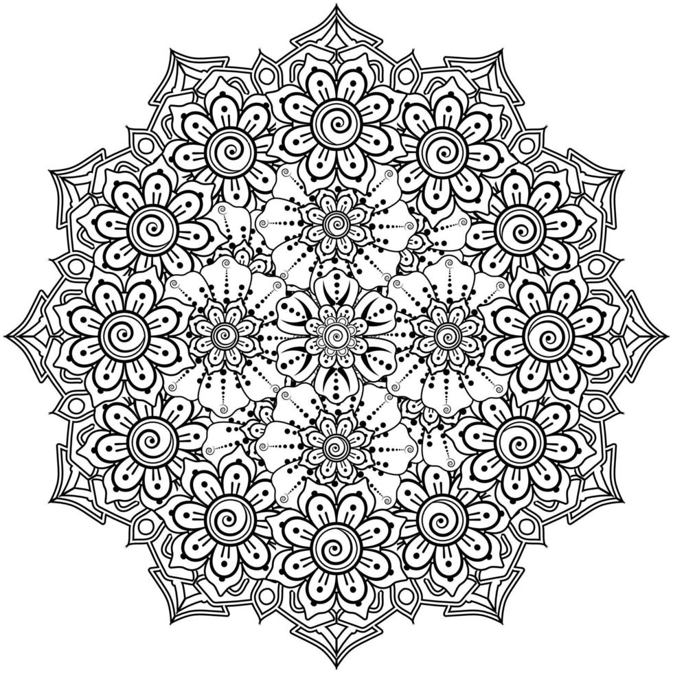 cirkelvormig patroon in de vorm van mandala voor henna, mehndi, tatoeage, decoratie. decoratief ornament in etnische oosterse stijl. kleurboek pagina. vector