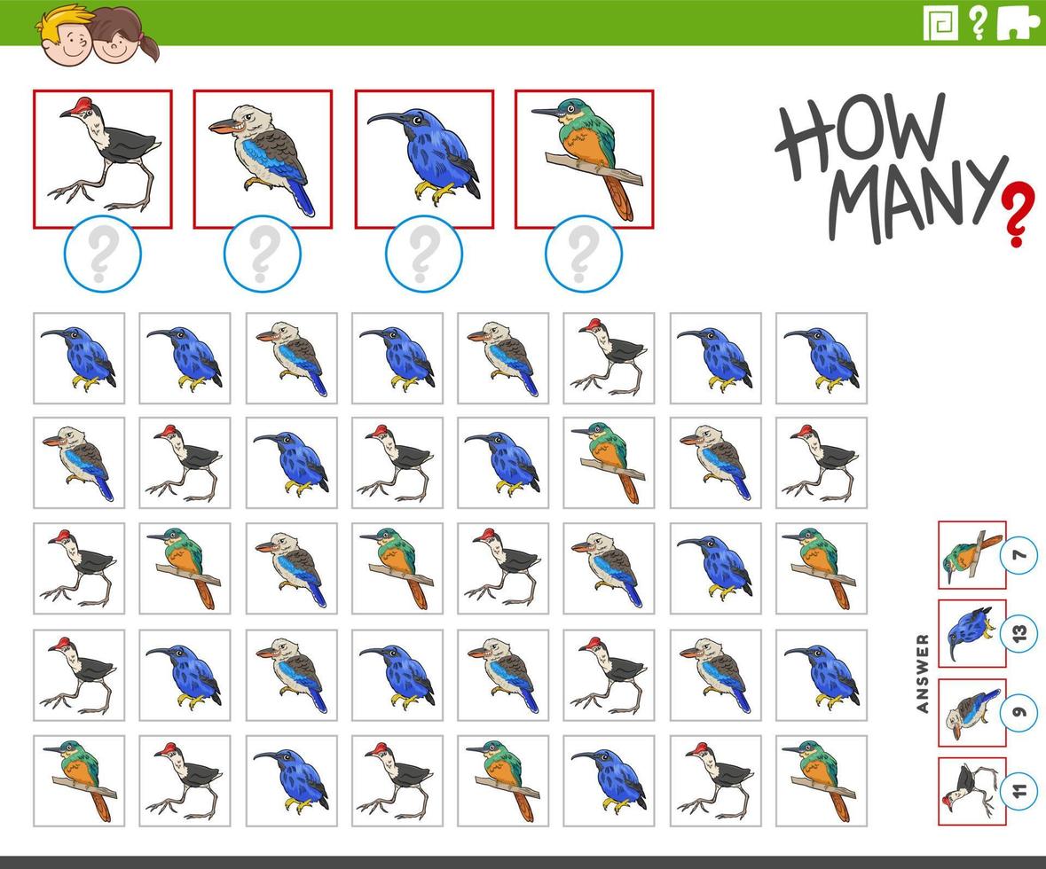 hoeveel tekenfilm vogels dierlijke karakters tellen spel vector