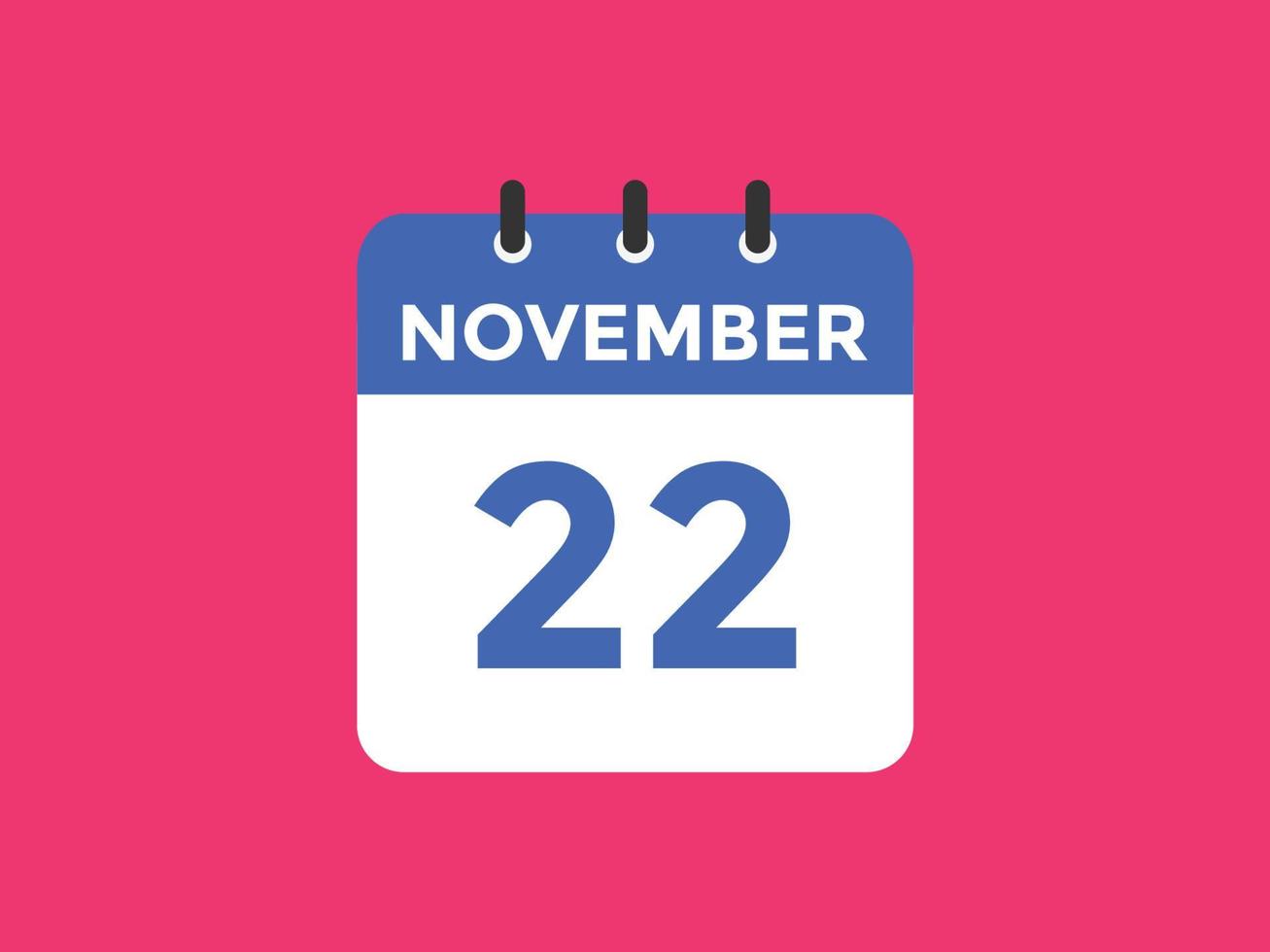 november 22 kalender herinnering. 22e november dagelijks kalender icoon sjabloon. kalender 22e november icoon ontwerp sjabloon. vector illustratie