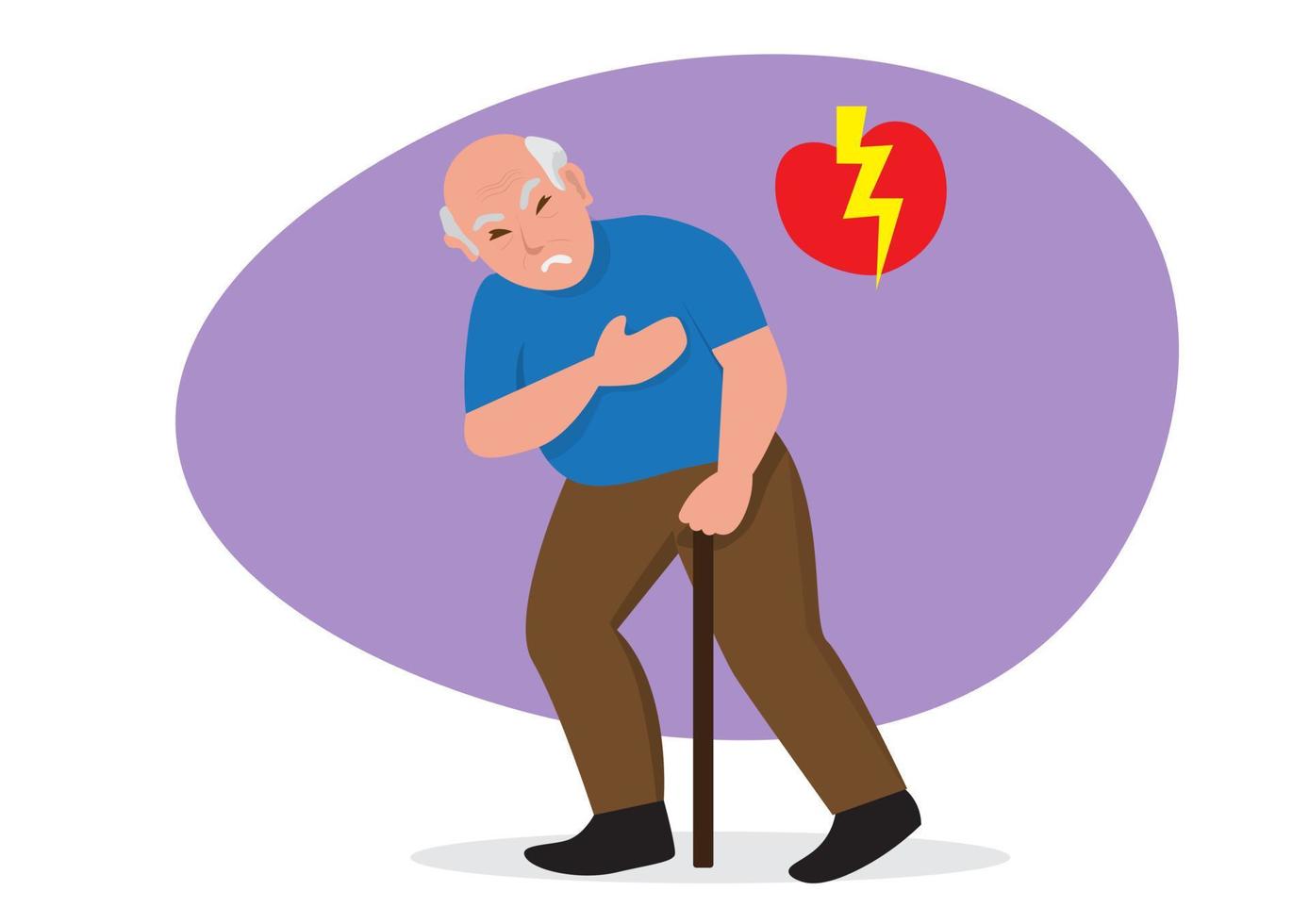 senior Mens hebben een hart aanval ouderen mensen met borst pijn vector illustratie