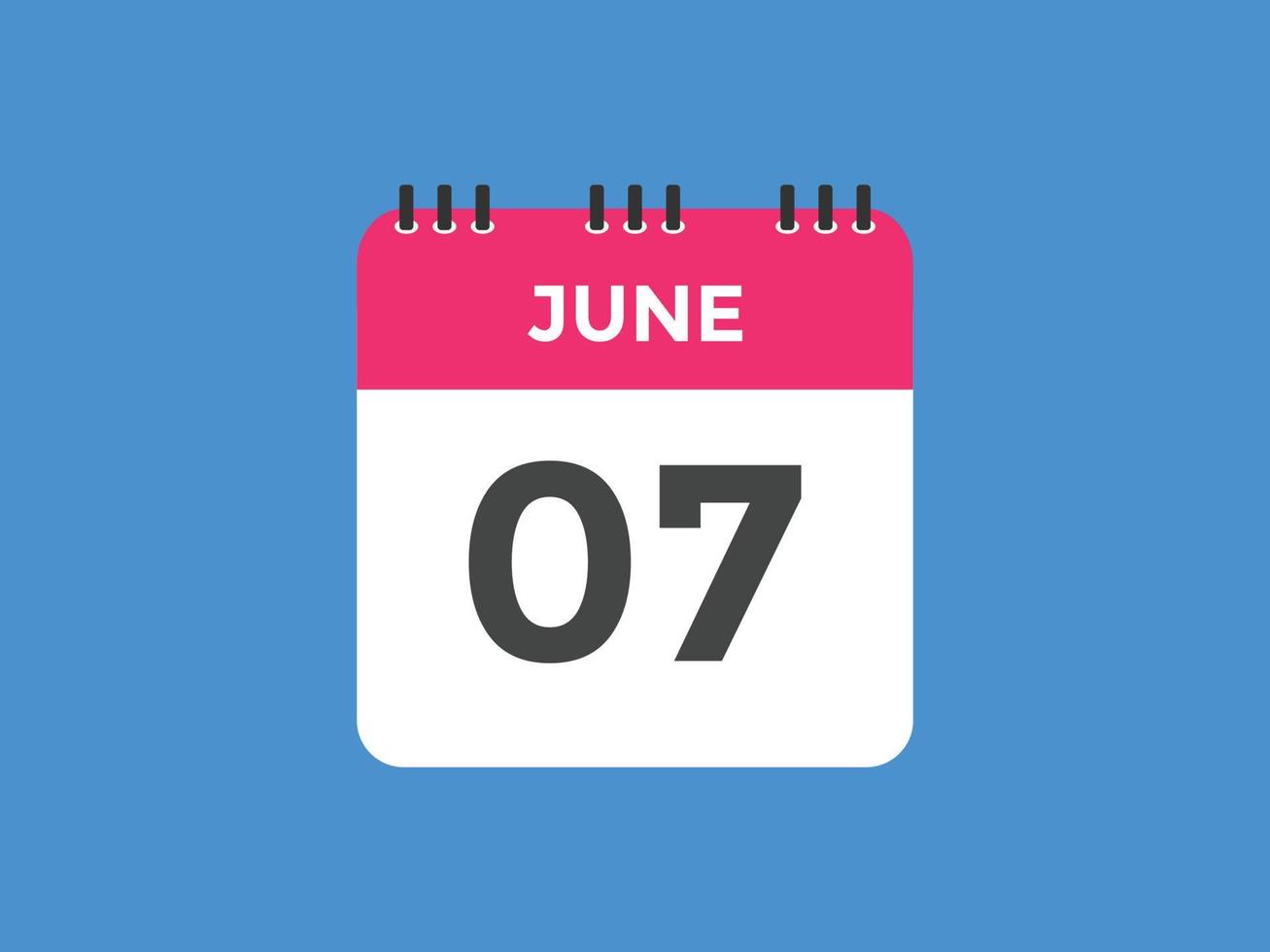 juni 7 kalender herinnering. 7e juni dagelijks kalender icoon sjabloon. kalender 7e juni icoon ontwerp sjabloon. vector illustratie