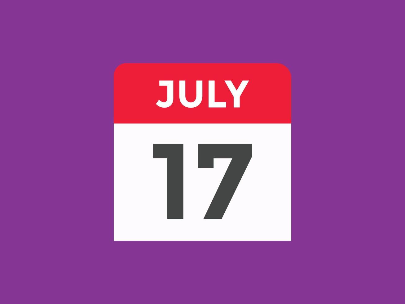 juli 17 kalender herinnering. 17e juli dagelijks kalender icoon sjabloon. kalender 17e juli icoon ontwerp sjabloon. vector illustratie