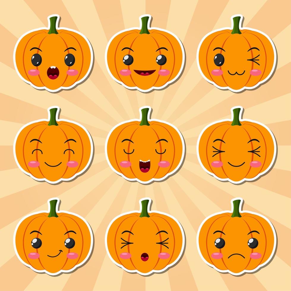 grappig tekenfilm halloween pompoen sticker pictogrammen vector