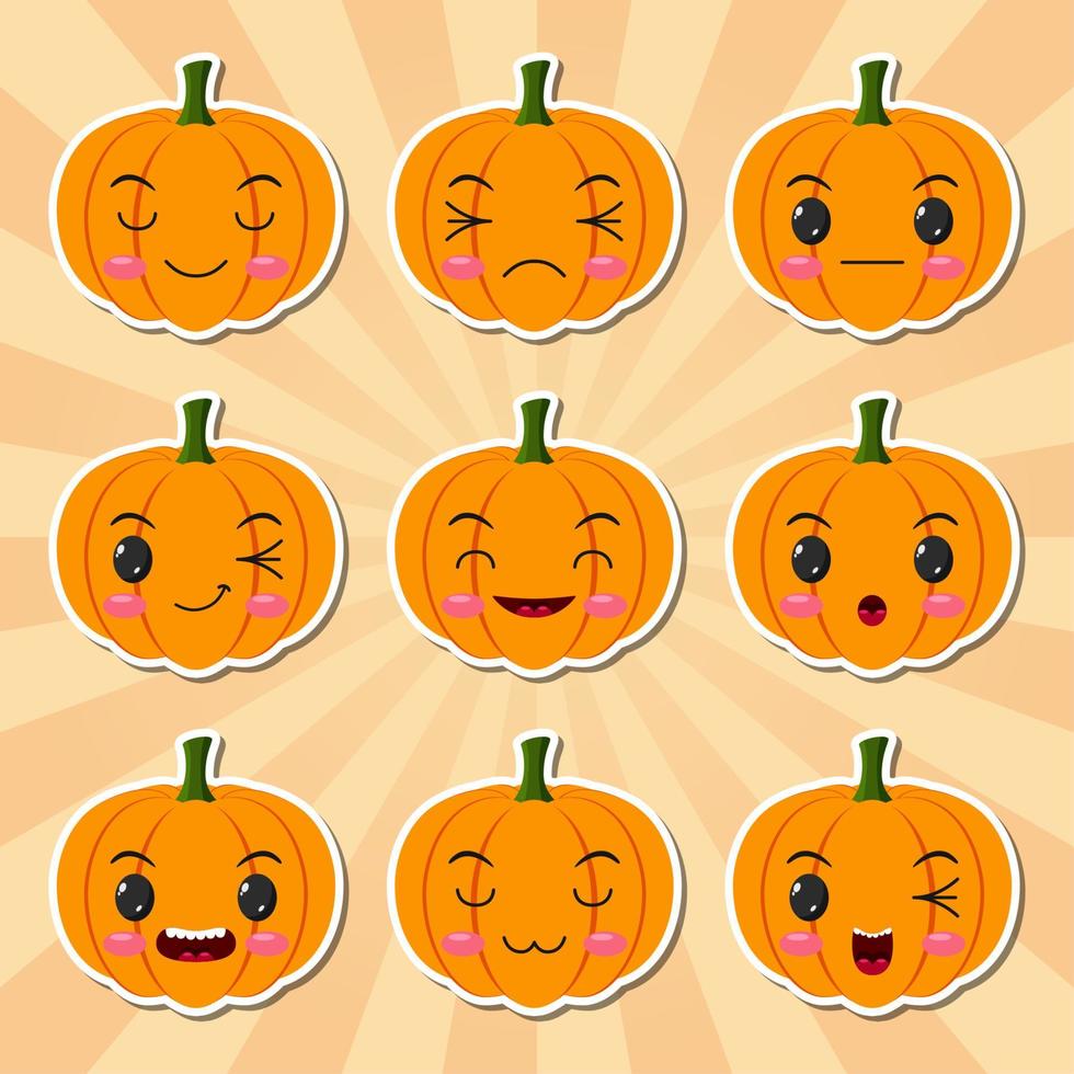 grappig tekenfilm halloween pompoen sticker pictogrammen vector