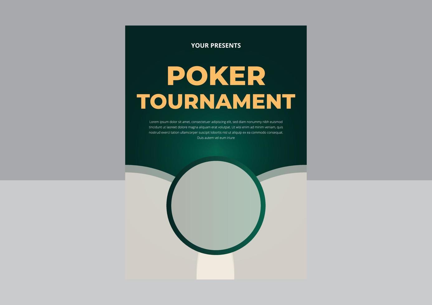 poker toernooi folder ontwerp. casino poker toernooi uitnodiging ontwerp. poker partij a4 folder sjabloon. goud tekst met spelen chips en kaarten. vector ontwerp, folder, poster