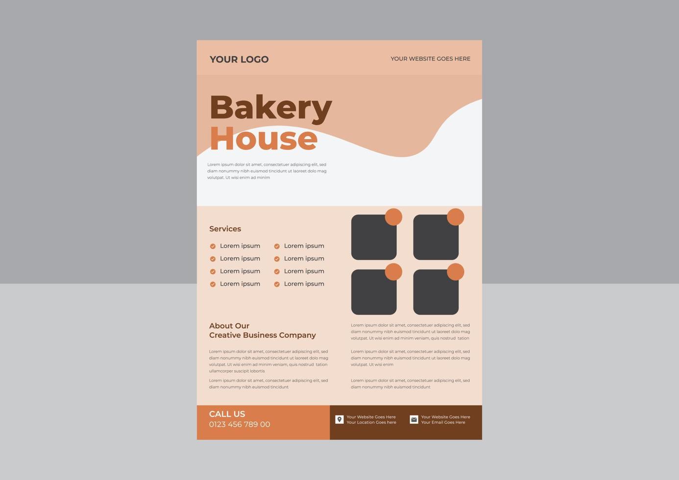 bakkerij huis folder ontwerp, cafe Promotie folder poster ontwerp, koekje op te slaan folder ontwerp. vector