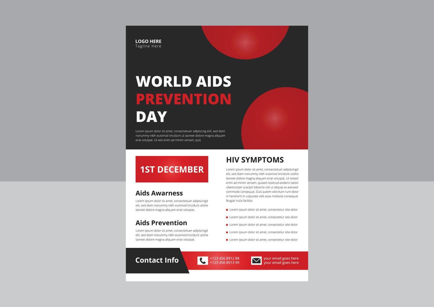 wereld AIDS dag of hiv virus poster of folder ontwerp sjabloon. hiv of AIDS het voorkomen folder brochure ontwerp. omslag, poster, a4 maat, folder ontwerp. vector