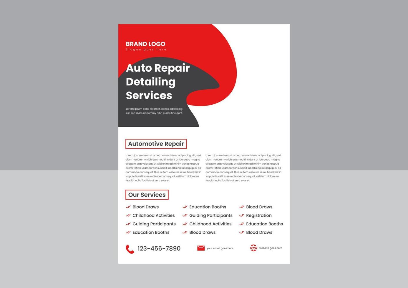 automotive en auto reparatie onderhoud poster folder ontwerp. auto reparatie en onderhoud onderhoud folder poster ontwerp. vector
