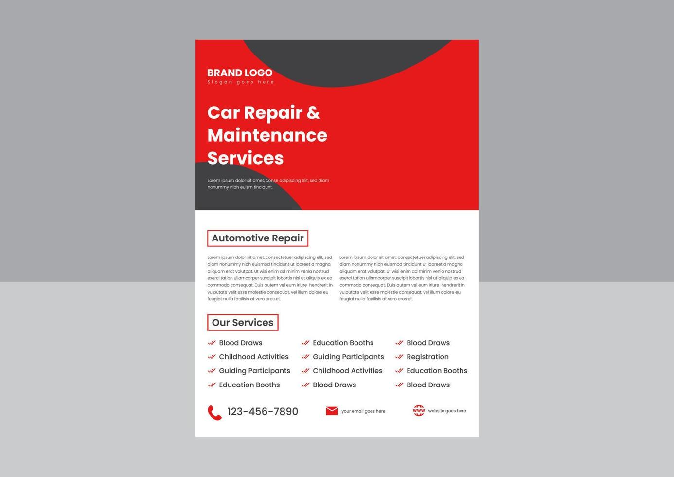 automotive en auto reparatie onderhoud poster folder ontwerp. auto reparatie en onderhoud onderhoud folder poster ontwerp. vector