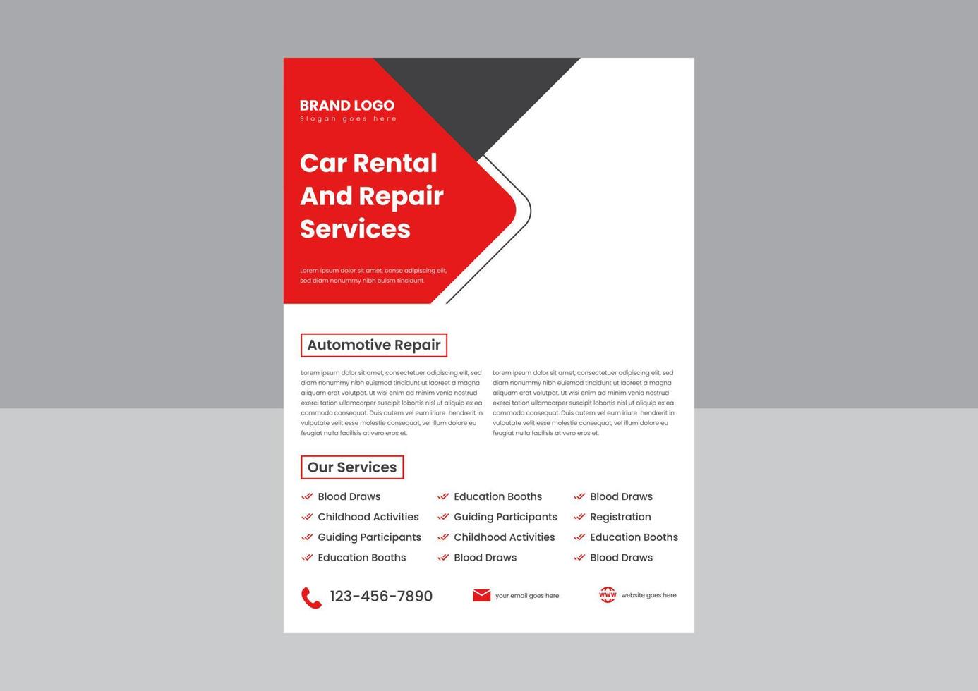 automotive en auto reparatie onderhoud poster folder ontwerp. auto reparatie en onderhoud onderhoud folder poster ontwerp. vector