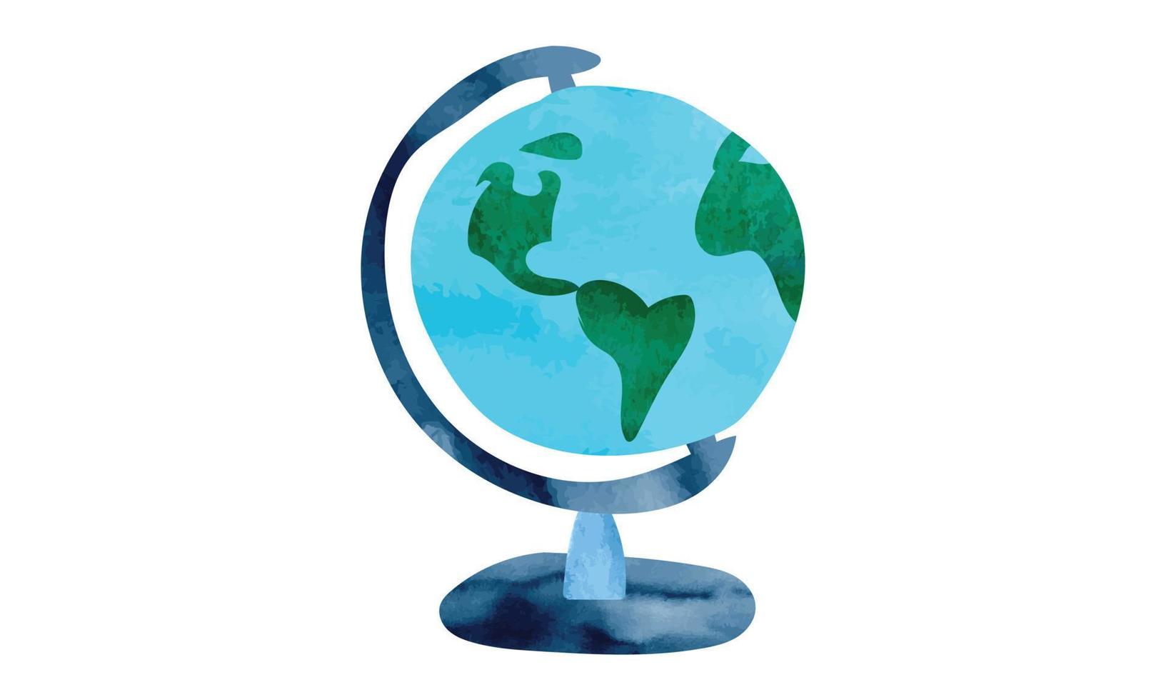 school- wereldbol waterverf stijl vector illustratie geïsoleerd Aan wit achtergrond. blauw en groen terrestrisch wereldbol waterverf tekening. waterverf school- wereldbol hand- trek clip art