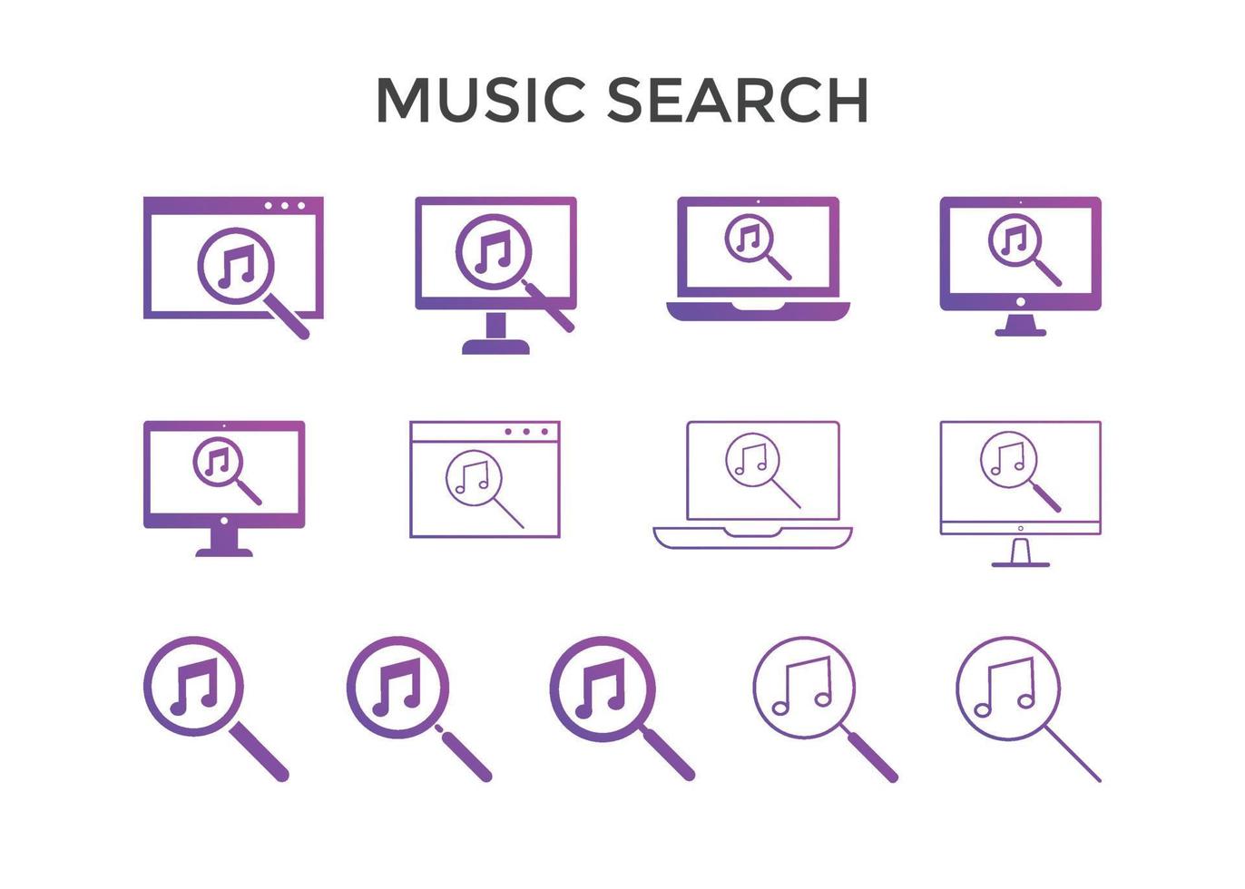 reeks van muziek- zoeken pictogrammen vector