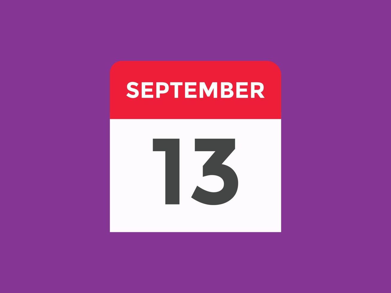september 13 kalender herinnering. 13e september dagelijks kalender icoon sjabloon. kalender 13e september icoon ontwerp sjabloon. vector illustratie